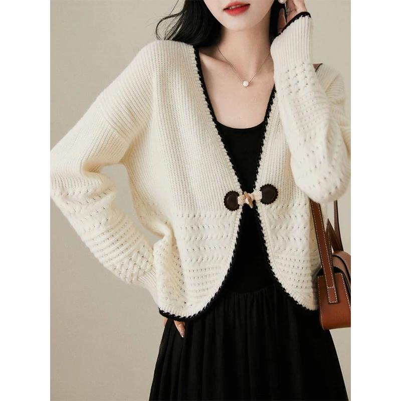 Women Autumn Elegant Temperament Loose Buttons Solid Color Long Sleeve Knitwear Ladies Fashion All-match Knitting Cardigan Coat