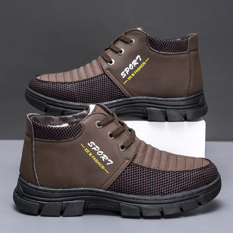 أحذية رجالية شتوية قطنية مع صوف للدفء، أحذية رياضية عالية الجودة وأحذية خارجية غير رسمية #5