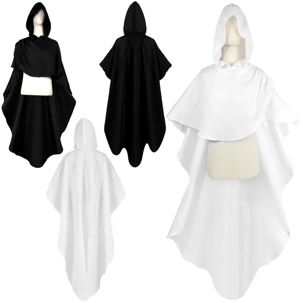 Black White Medieval Shawl Hood Costume Medieval Knight Roleplay Shawl Cloak Retro Viking Renaissance Scarf Cape Halloween Suit