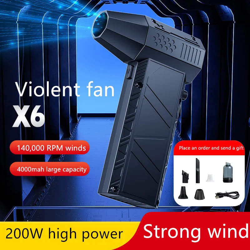 Imagem -02 - Ventilador Violento x6 140000 Rpm Poderoso Ventilador de ar Aspirador de pó Tipo-c Carregamento Ventos Fortes 53 m s sem Escova Turbo Jet Ventilador