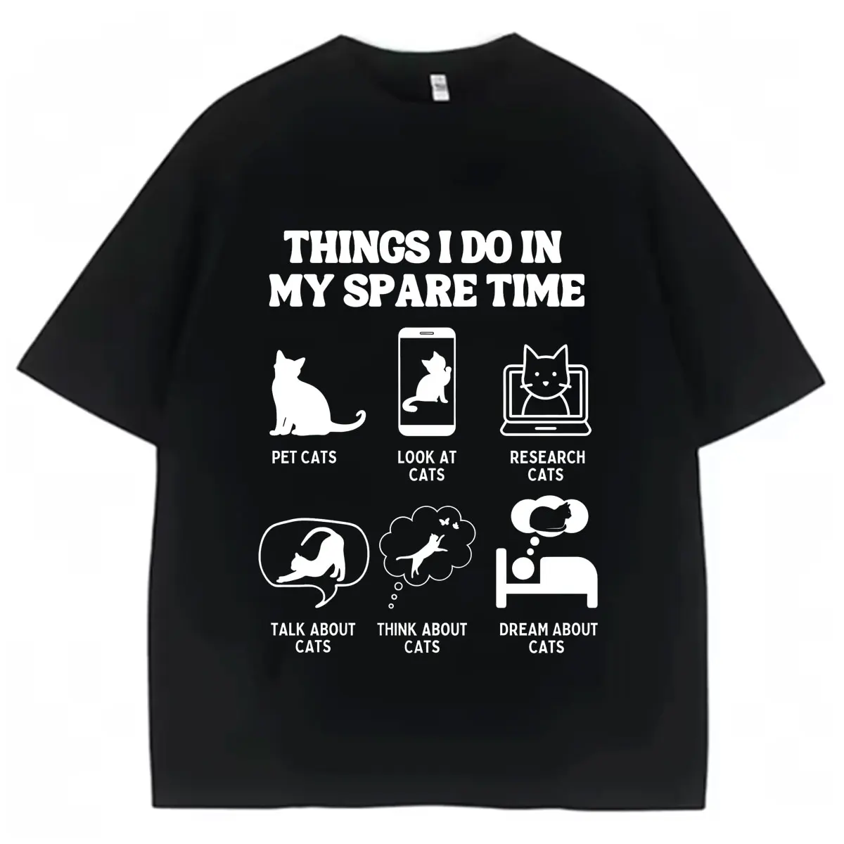 Things I Do in My Spare Time Cat Meme Graphic Mens Womens Summer O-Neck Short Sleeve Tshrit Streetwear Classic Cozy Cotton Tops