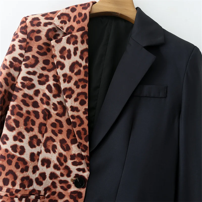 Women's Coat Contrasting Colors Leopard Print Business Office Lady 1 Pieces Formal Women's Blazer Jacket