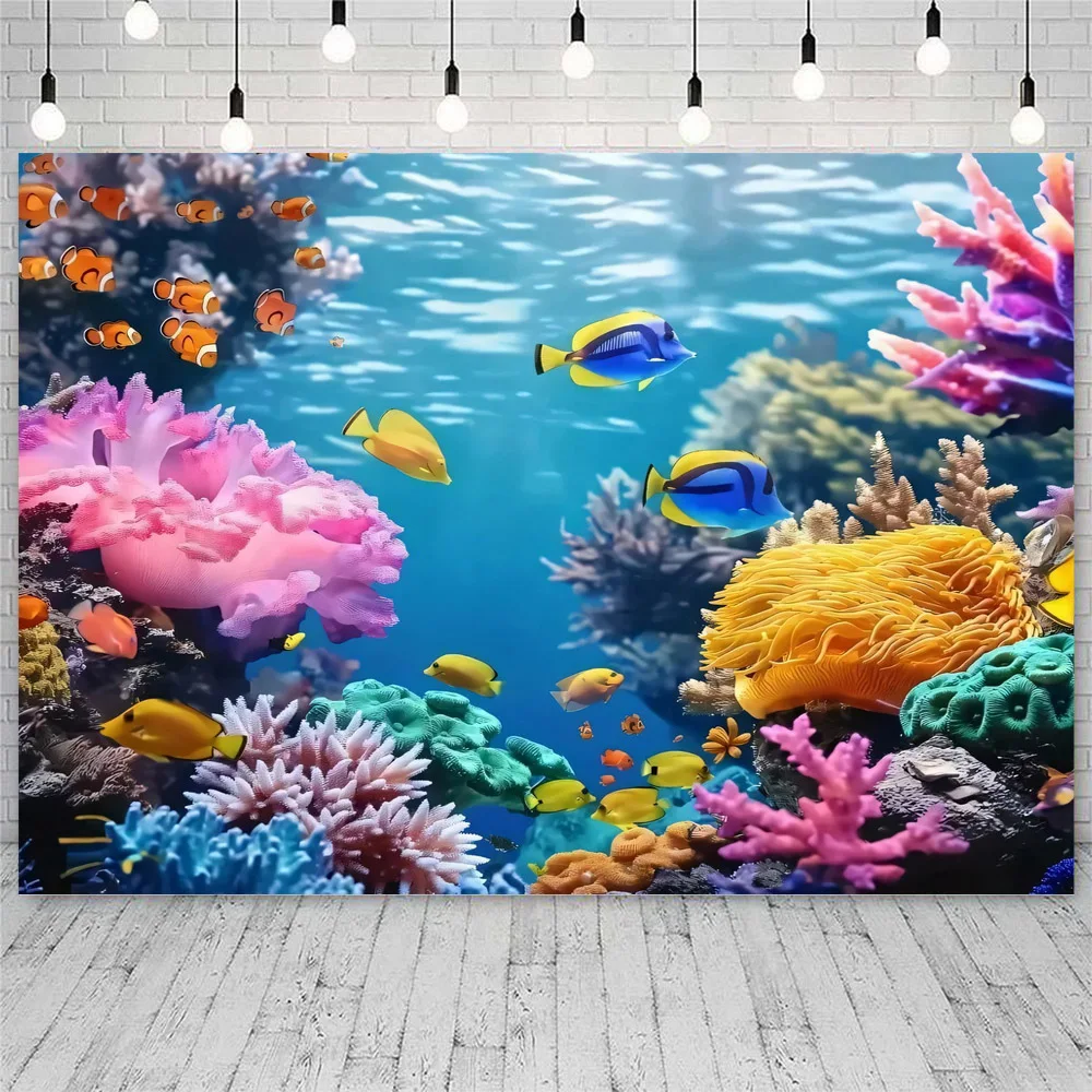 Reef Wonderland Ocean Adventure Party Background aquarium scenes with unforgettable photos of tropical fish and coral reefs