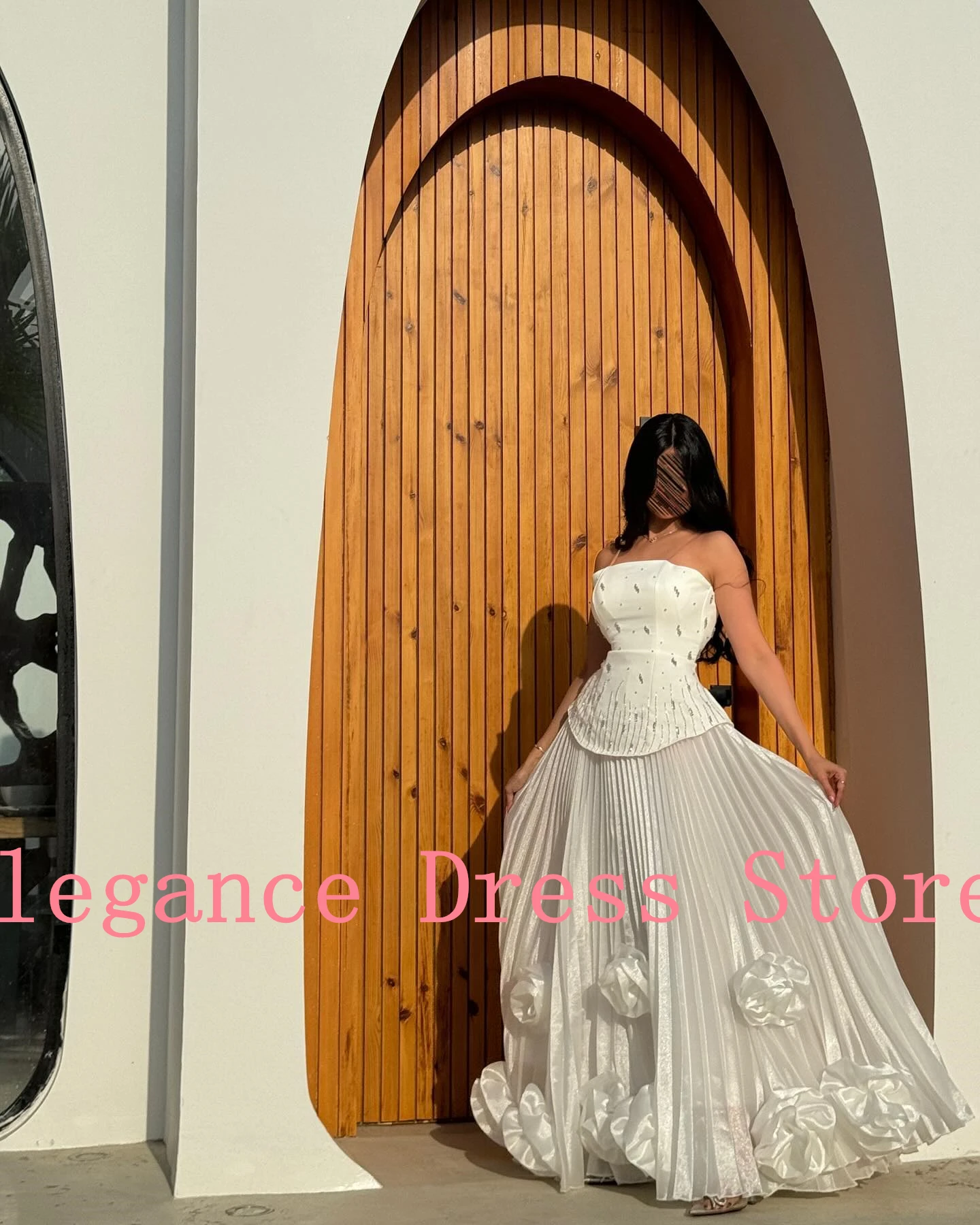 Robe de soirée en Satin cristal, personnalisée, sans bretelles, exquise, tempérament, sans manches, Photo, couleur, fleurs plissées, D