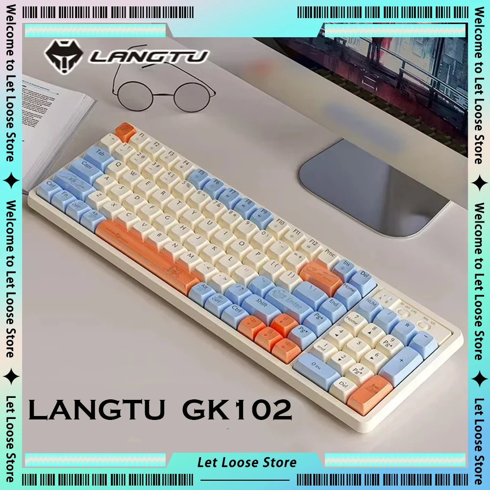 LANGTU GK102 102 Keys Gaming Keyboards Bluetooth Wireless RGB Backlight Multi Color Light Up Mechanical Keyboard PC Custom Gifts