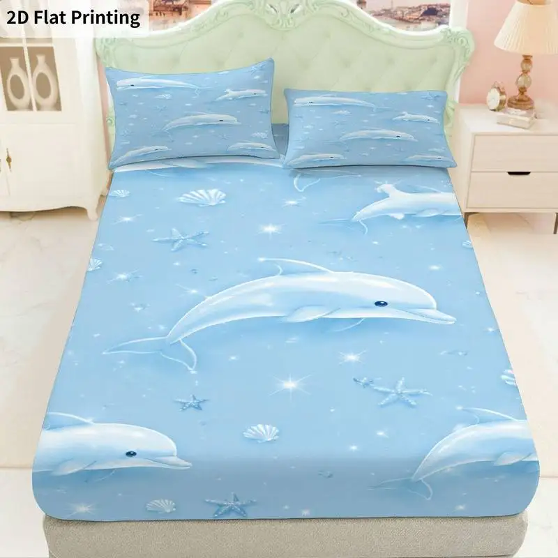 3Pcs Dolphinocean Fitted Sheet Three Piece Set (1*Fitted Sheet + 2*Pillowcases, Coreless), Bedding Set