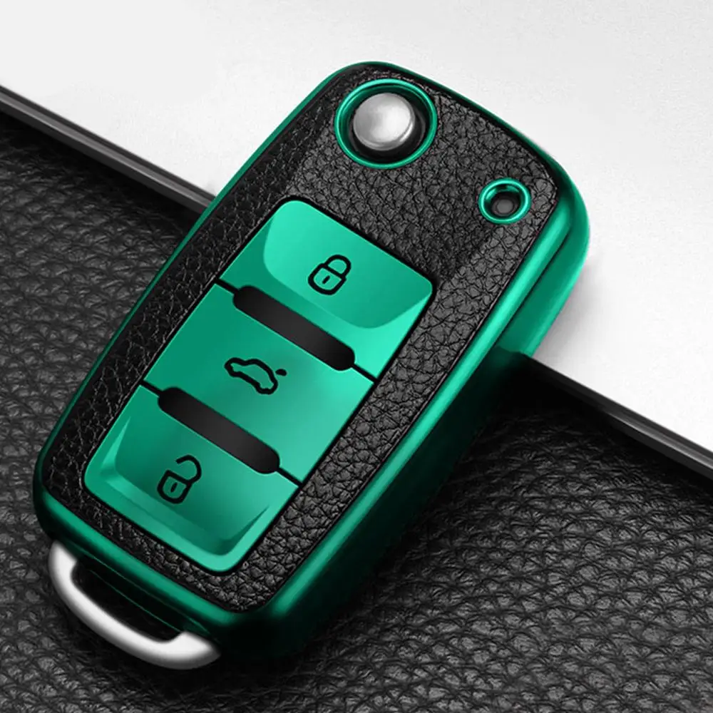 TPU Leather Car Key Cover Case for Volkswagen for VW Bora Polo Tiguan Jetta Passat B5 B6 B7 Golf Beetle for Skoda Octavia