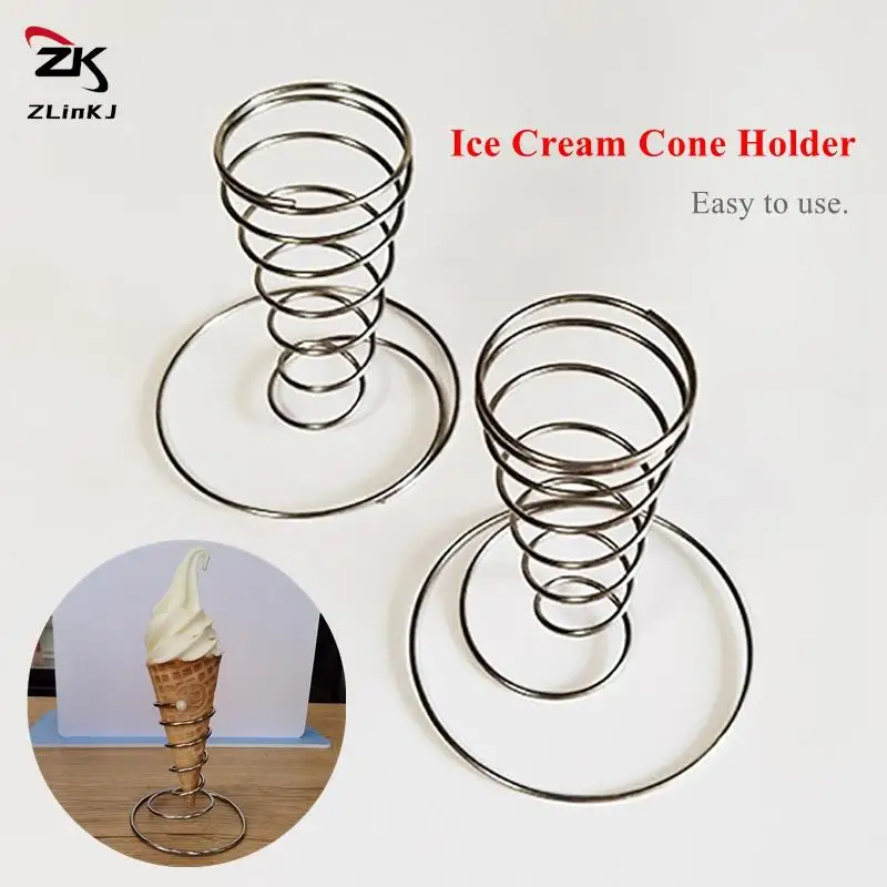 1Pcs Steel Stainless Cone Holder Stand Ice Cream Rack French Fry Waffle Display Rollcones Metal Basket Hand Fries Serving Pizza