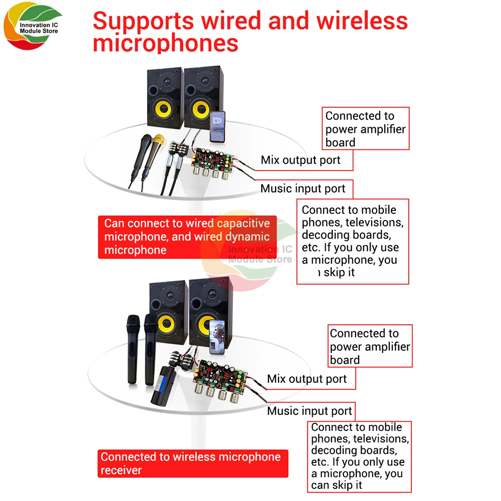 ZK-AMP Placa de reverberación de Karaoke mejorada de segunda generación, micrófono, tablero de prefectos de canto, mezcla Dsp, DC8-26v antirrobo