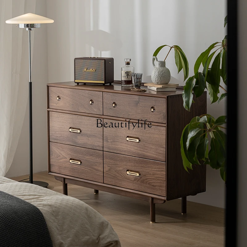 

Black walnut six-chest cabinet bedroom living room Xuanquan solid wood dining side cabinet