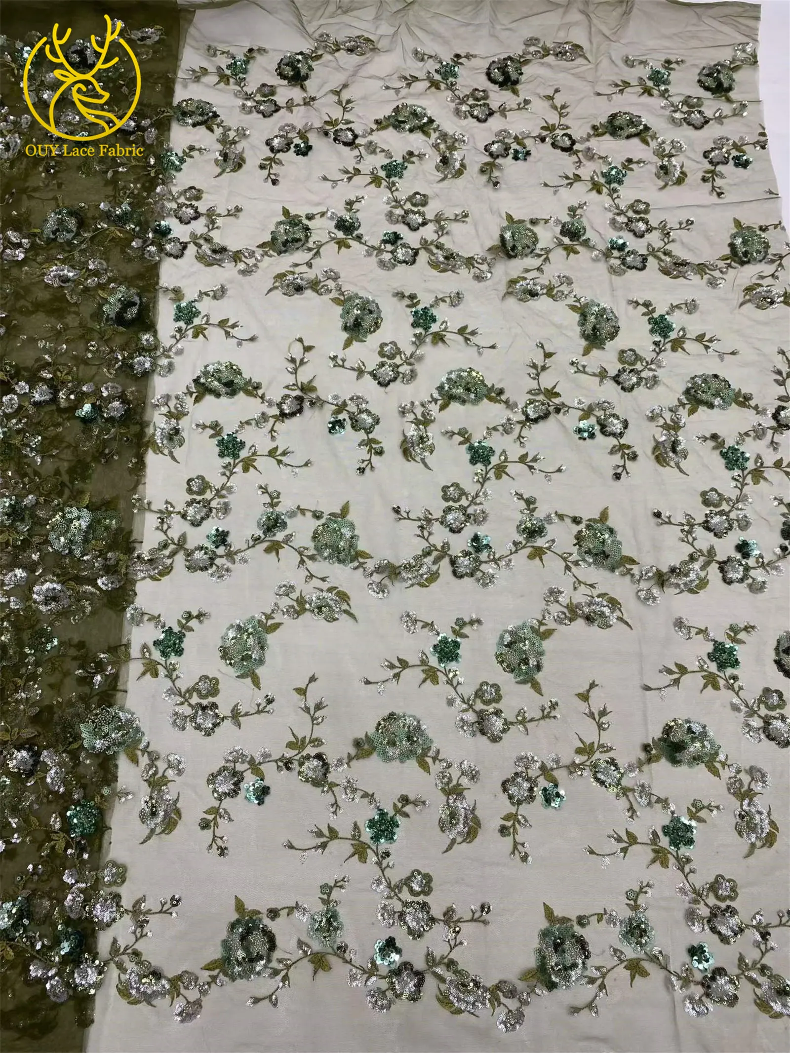 Elegantes Brautkleid mit Pailletten-Stickerei, Spitzenstoff 2026, Hochwertige Afrikanische Perlen-Tüllspitze für Damenkleider zum Nähen – Detail 14