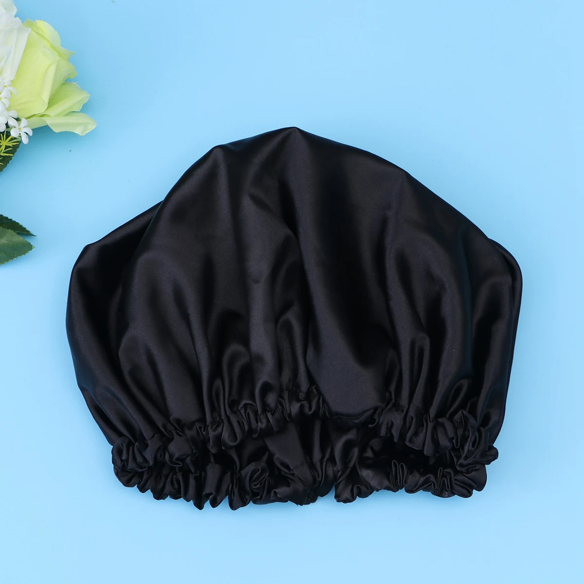 

Silk Neat Hair Sleeping for Women Simple Comfortable Bonnet Elastic Rim Black