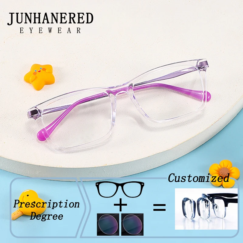 Fashion Square Frame Photochromic Children Prescription Glasses Anti Blue Light Girl Boy Short Sight Astigmatism Custom Eyewear