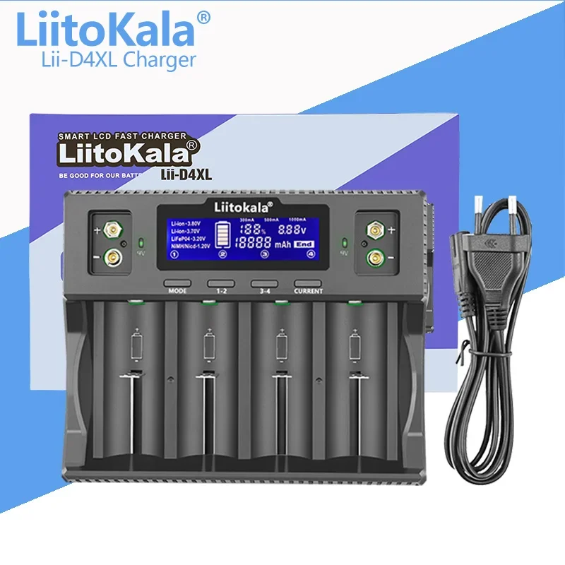 LiitoKala Lii-D4XL 32700 26650 18650 21700 18500 14500 16340 AA AAA 3.2V/3.7V/1.2V/9V Li-Ion Ni-MH Smart Battery Charger
