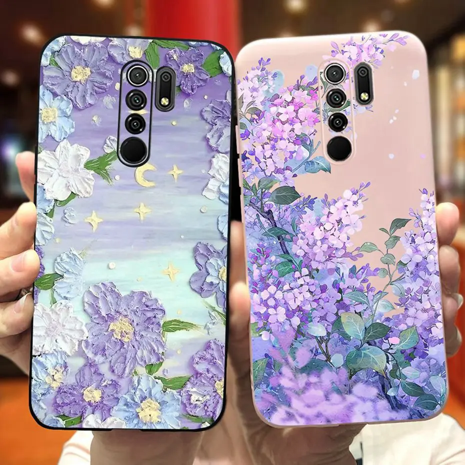 For Xiaomi Redmi 9 Case Fashion Flower Printing Candy Color Back Cover For Redmi 9 Prime Redmi9 China Version Soft Silicon Cases