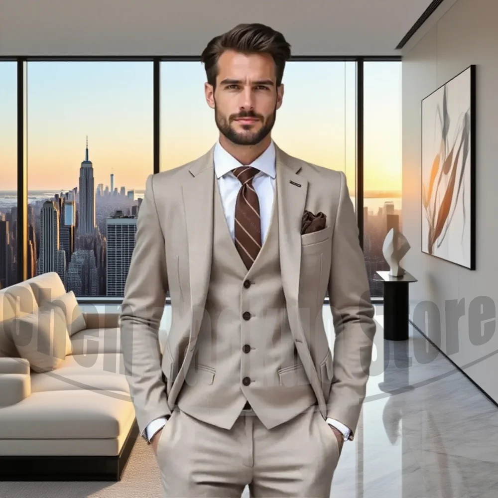 

Men's Three Piece Suit Set Single Breasted Business Casual Office Outfits Fashion Groom Wedding Party Stylish Slim Tuxedos