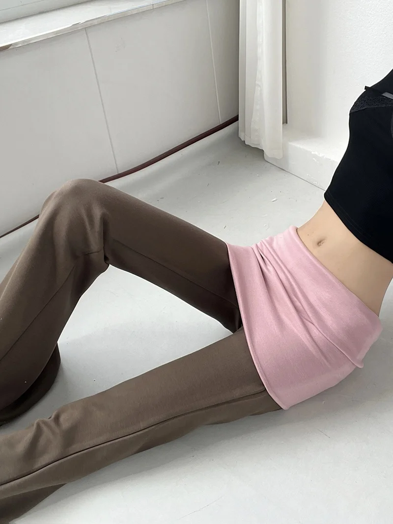 

MianCun Home Series Color Blo Casual Pants Women's Low Waist Elastic Slimming Yoga Pants Fake Two-Piece Street Sle Long P...
