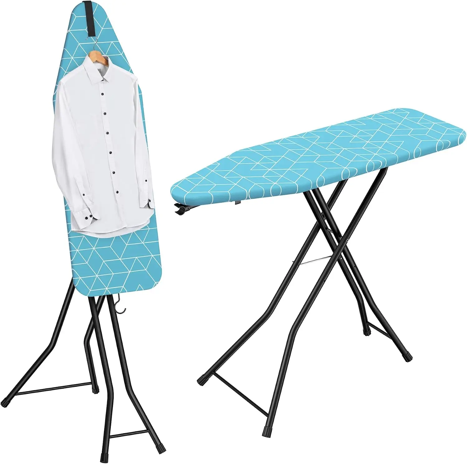 LyriFine Ironing Board, 2-in-1 Flat and Hanging Board, Sturdy Steel Frame Iron Board with Non-Slip Feet, Heat Resistant Cover Ir