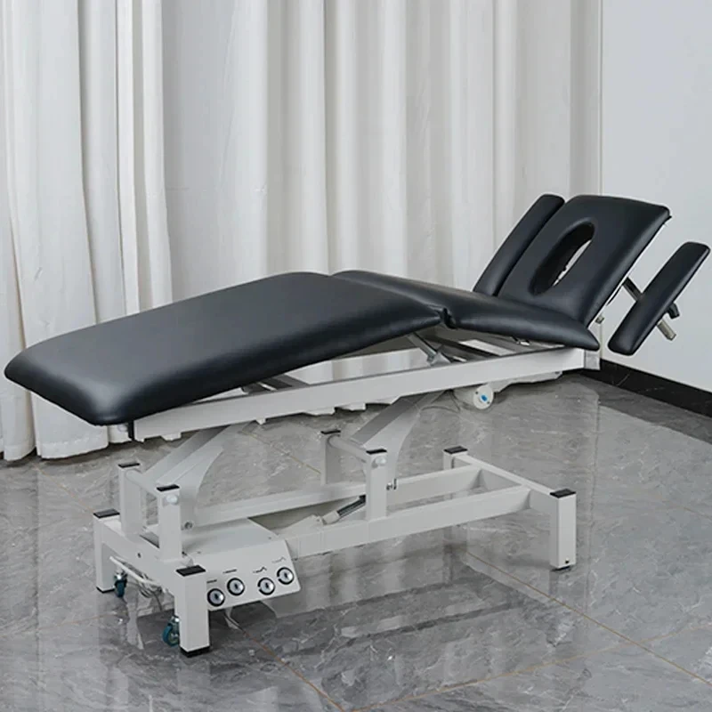 Modern beauty salon equipment black spa treatment bed 2 motor electric facial massage table for lashes with wheels