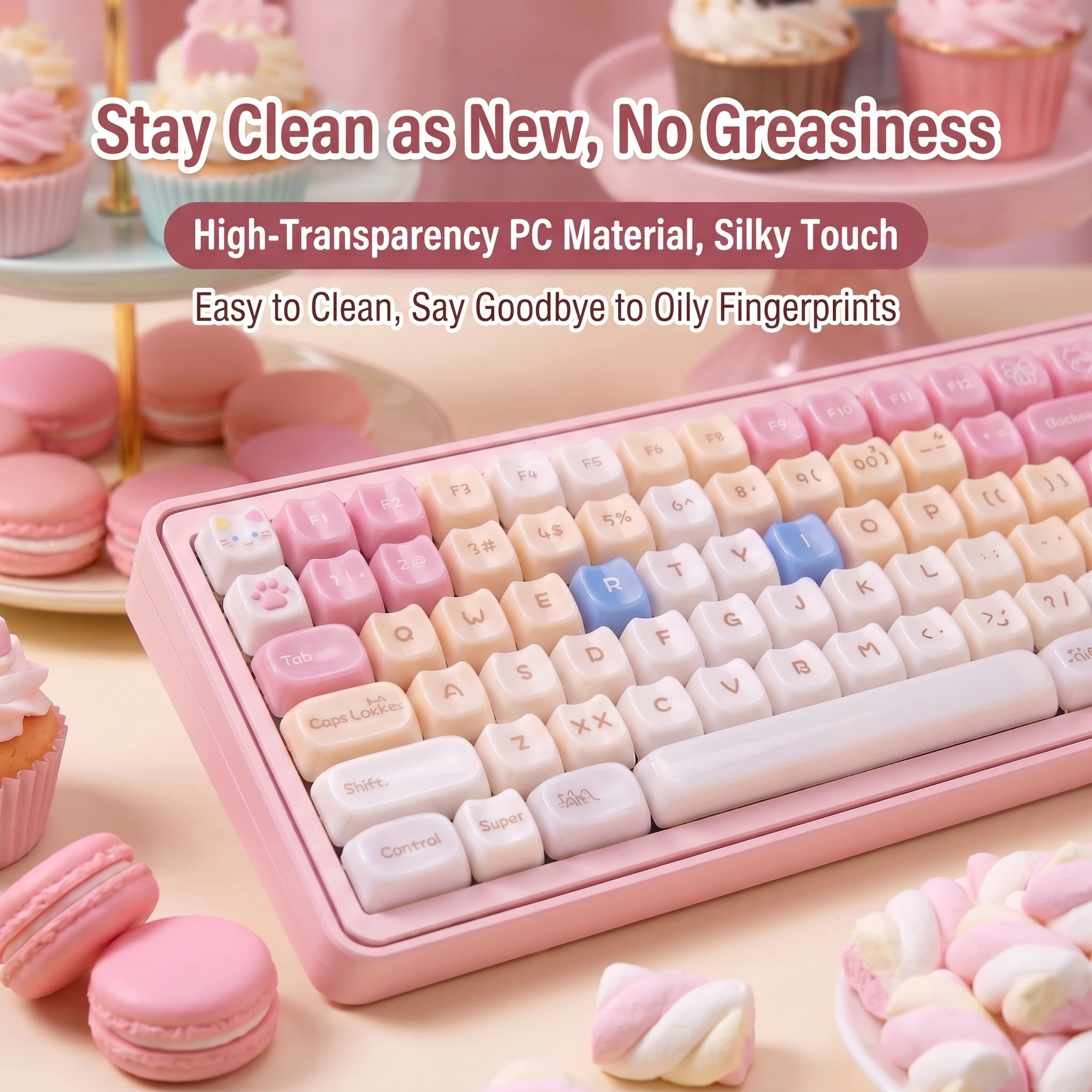 148 Keys MOA Cute PBT Keycaps, Glossy PC Transparent Design, Aesthetic Cute Style for Girls Mechanical Keyboards view 2