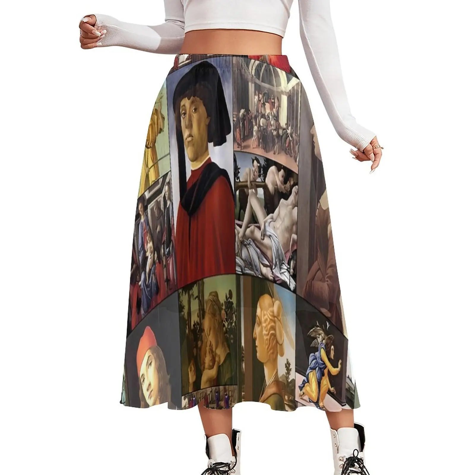 Sandros Botticelli Chiffon Skirt Patchwork Print Korean Fashion Long Skirts Woman Vintage Boho Skirt Design Clothes Gift Idea