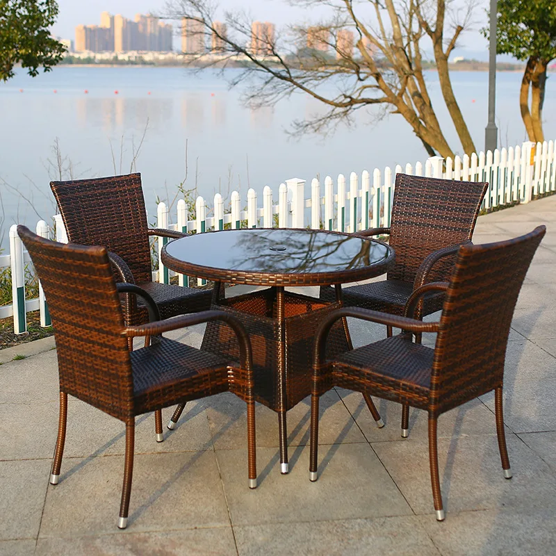 Open-air tables and chairs five-piece outdoor courtyard villa scenic garden rattan chair leisure outdoor terrace wrought iron ch