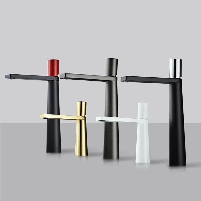 

Bathroom Basin Faucets Solid Brass Washbasin Tap Cold and Hot Water Faucet Basin Deck Mounted Vanity Sink Taps Black White Gold