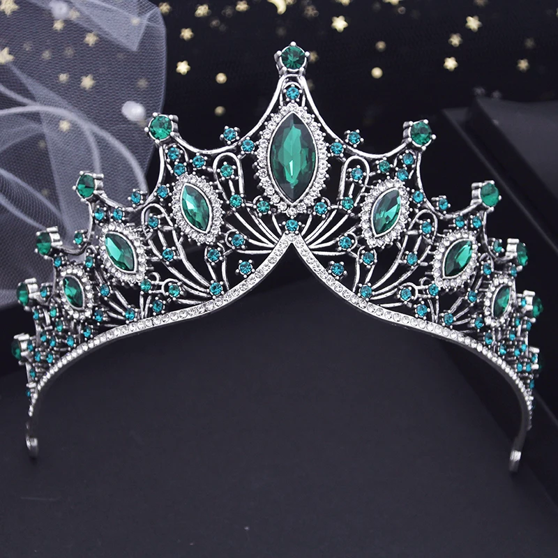 Bridal Headwear Wedding Tiaras Green-Colour Ladies Party Crown Luxurious Birthday Headdress Bride Hair Jewelry Accessory