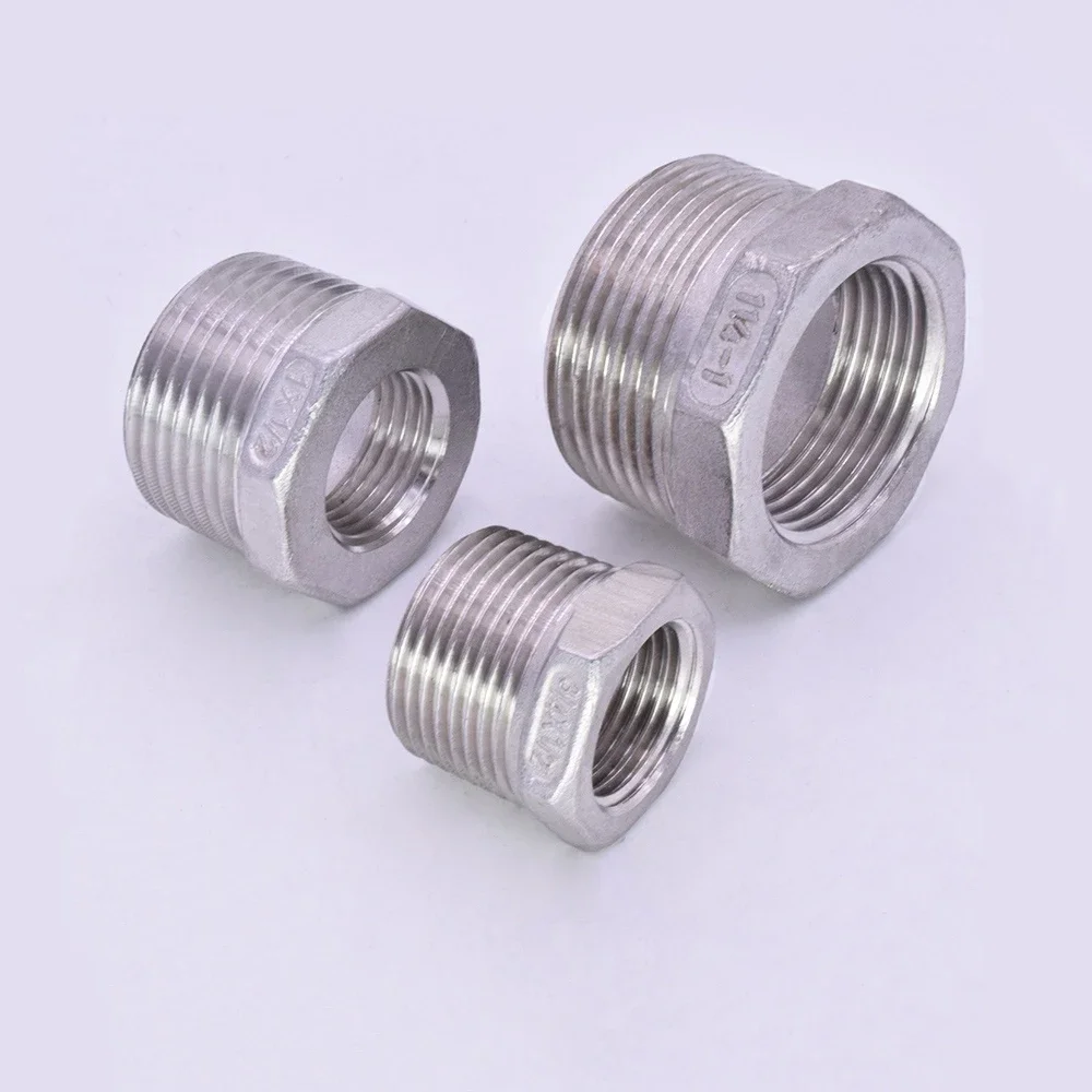 Conector de encaixe de tubulação de aço inoxidável 304 Bucha Reudcer fêmea masculina Adaptador de água 1/8 "1/4" 3/8 "1/2" 3/4 "1" -2 "NPT