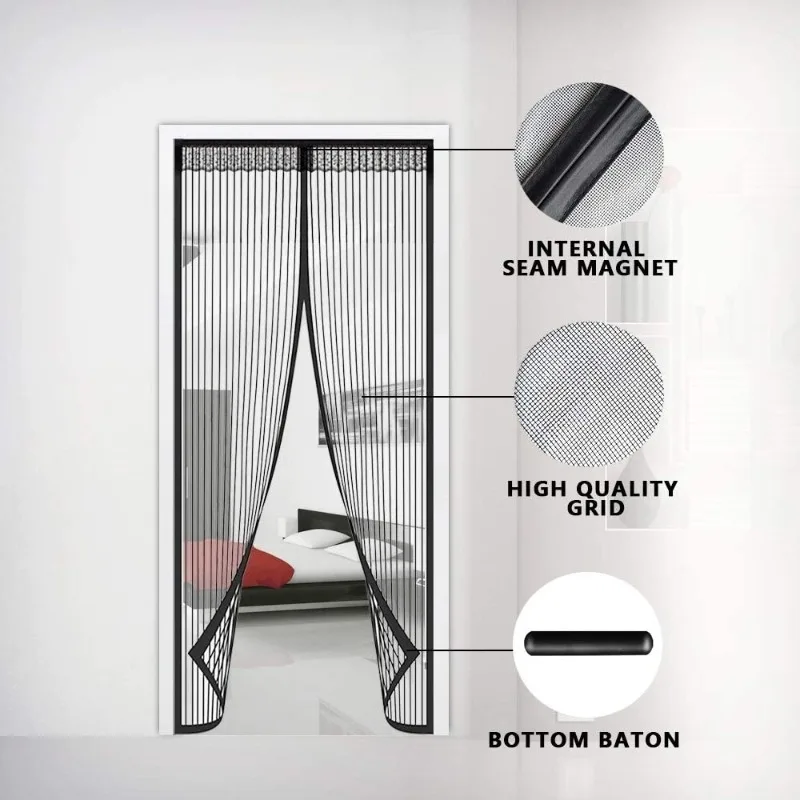 5 Sizes Basic Magnetic Mosquito Net Summer Anti Bug Fly Door Curtains Mesh Automatic Closing Door Screen Kitchen Sticker Curtain