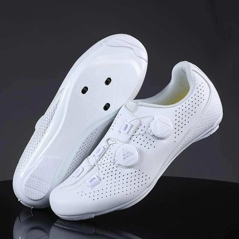 Road Cycling Shoes Men Speed Cycling Sneaker Cleat Shoes Spd Cycling Flat Pedal Shoes Bike Outdoor Footwear Self-Locking White