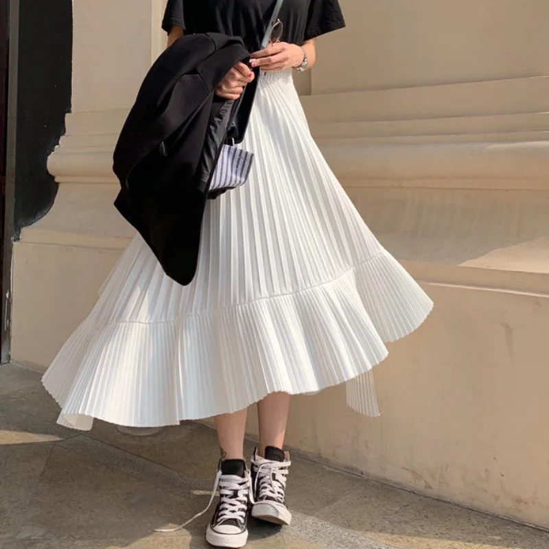 

Весенне-летняя повседневная плиссированная юбка из шифона для женщин, модная винтажная женская юбка с эластичной высокой талией, А-силуэт, макси, многослойная