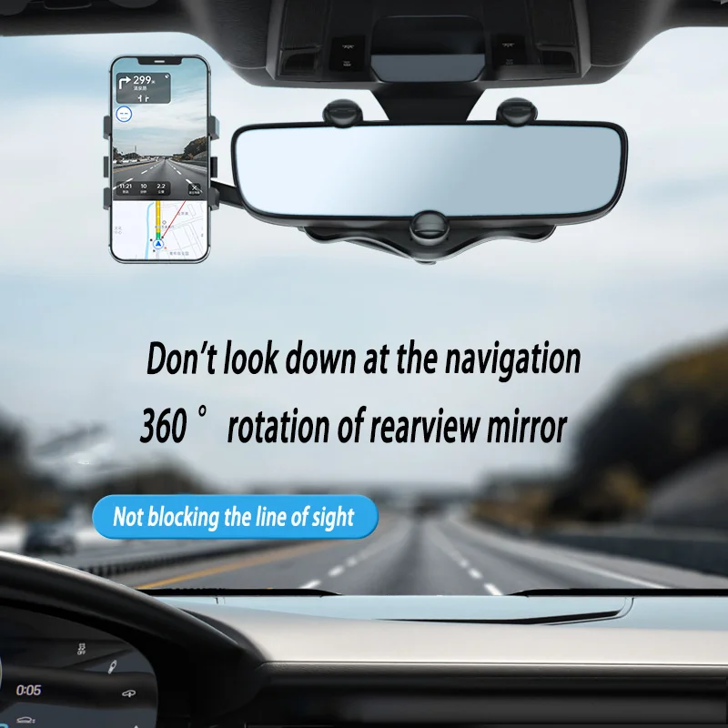 Universal Car Rearview Mirror Multifunctional Phone Holder 360 ° Rotatable Retractable Anti Vibration Stable Smartphone Holder