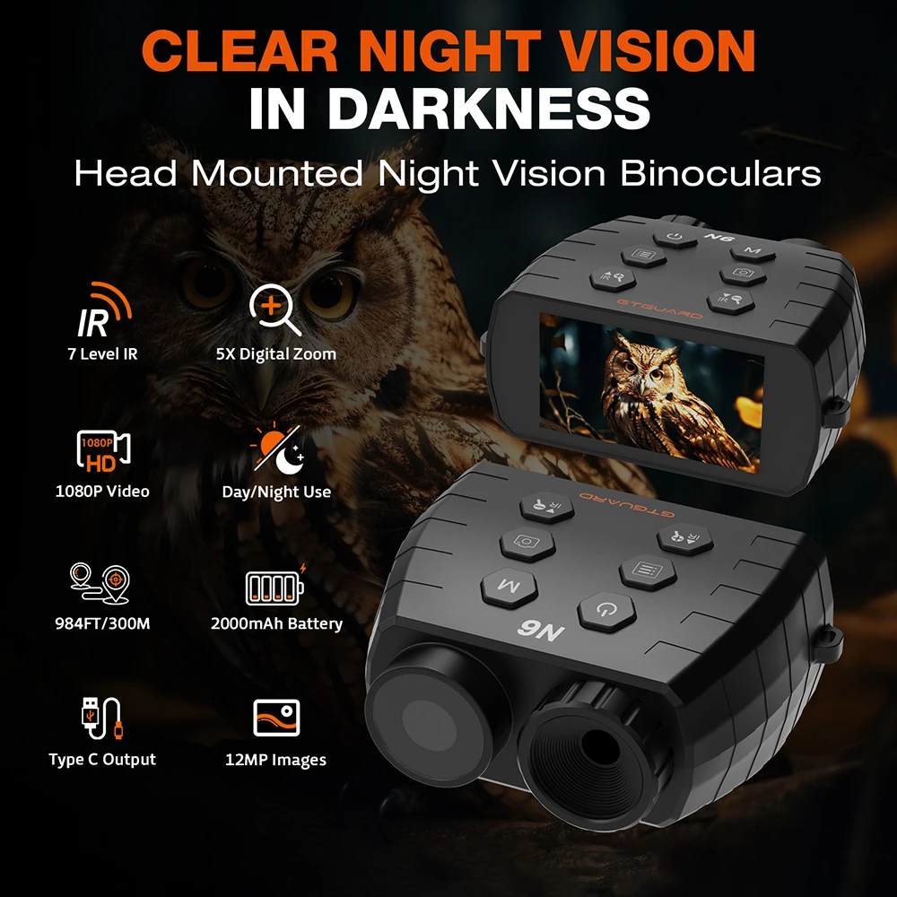 

GTGUARD N6 Night Vision Binoculars 1080P 300M 5X Zoom IR Night Vision Goggles for Hunting Camping