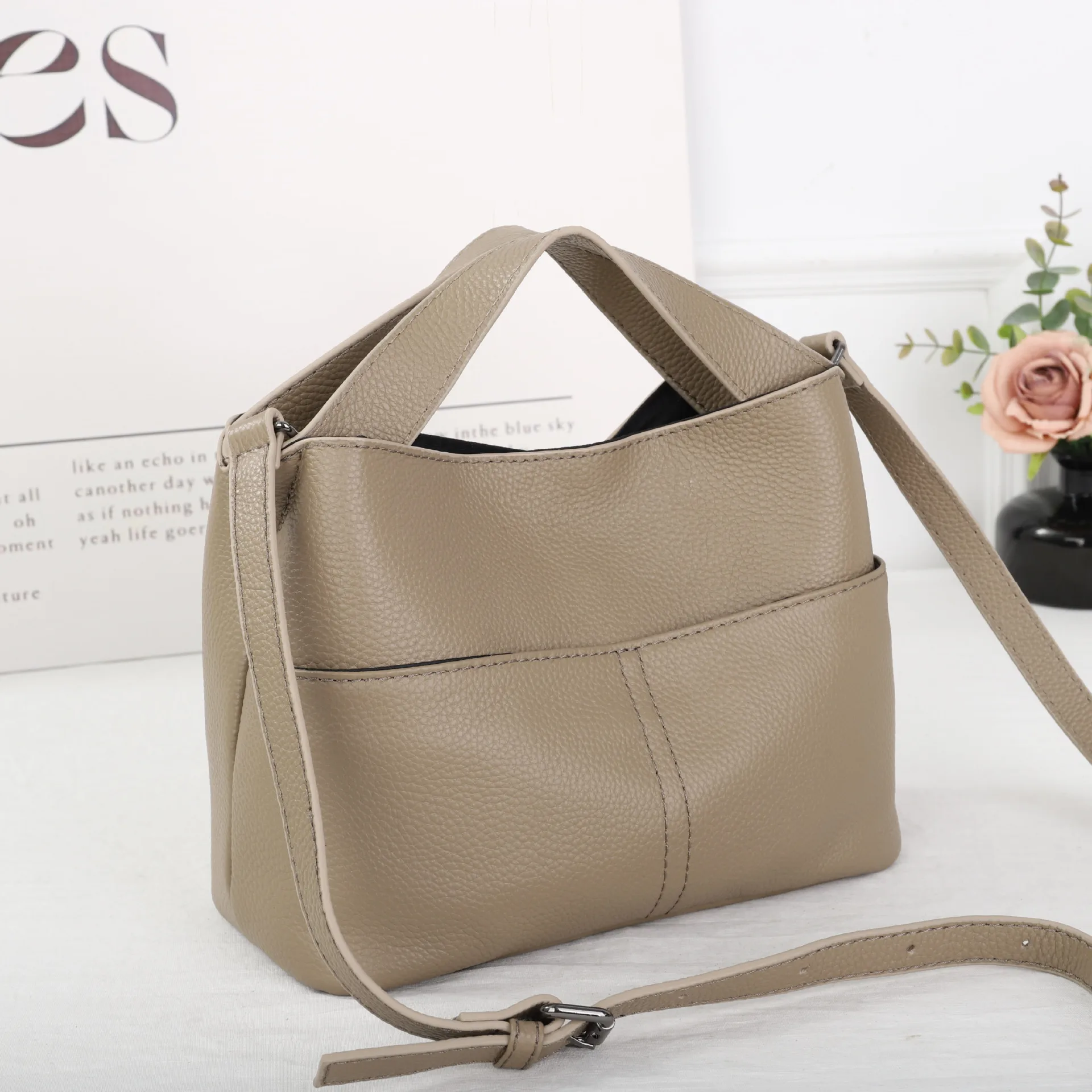 Women's Top-Grain Leather Work Tote Bag - Convertible Crossbody Laptop Purse for Commuting