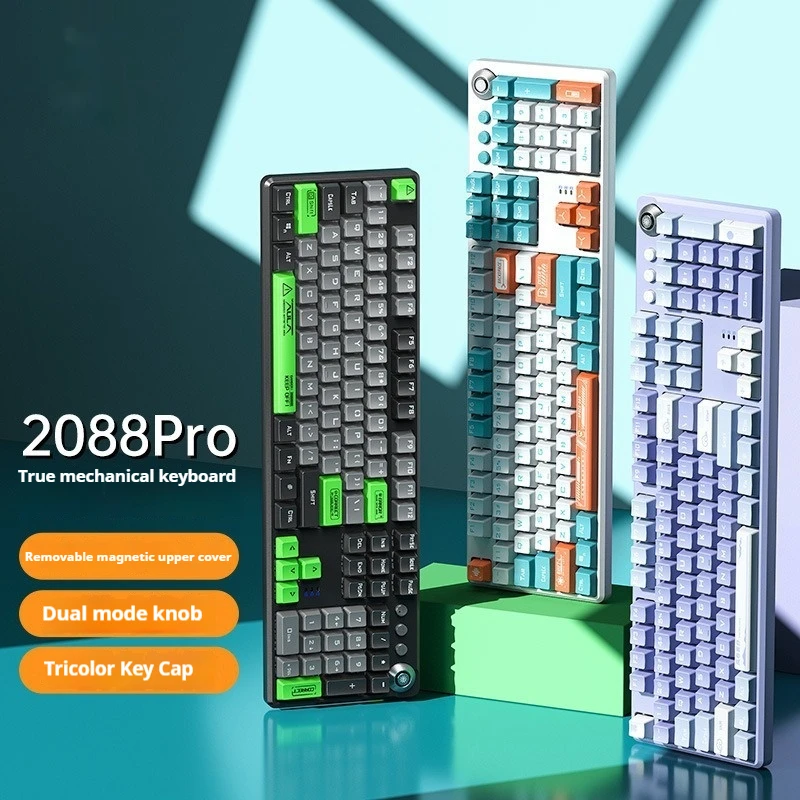 F2088pro Wired Mechanical Keyboard Blue Switch Magnetic Office Keyboard Metal Panel Knob N-key Rollover Gaming Keyboard