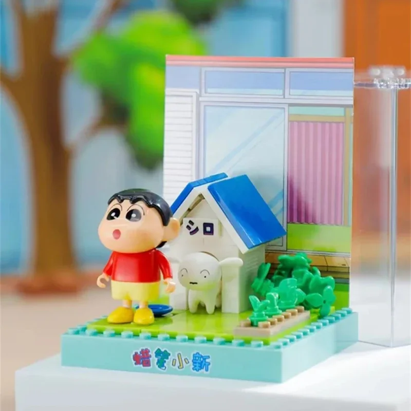 Crayon Shin-chan Building Blocks Small Particles Assembly Model Living Room Park Mini Scene Anime Toy Ornaments Birthday Gift