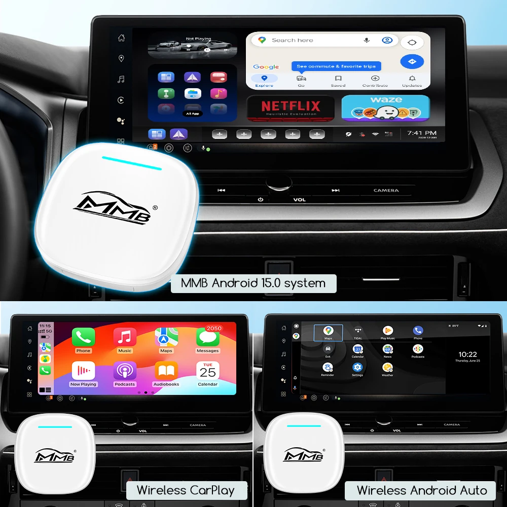 8G+128GB MMB Ultra CarPlay AI Box Android 15 QCM6350 Wireless CarPlay Android Auto Smart TV Box For Youtube Netflix IPTV 5G SIM