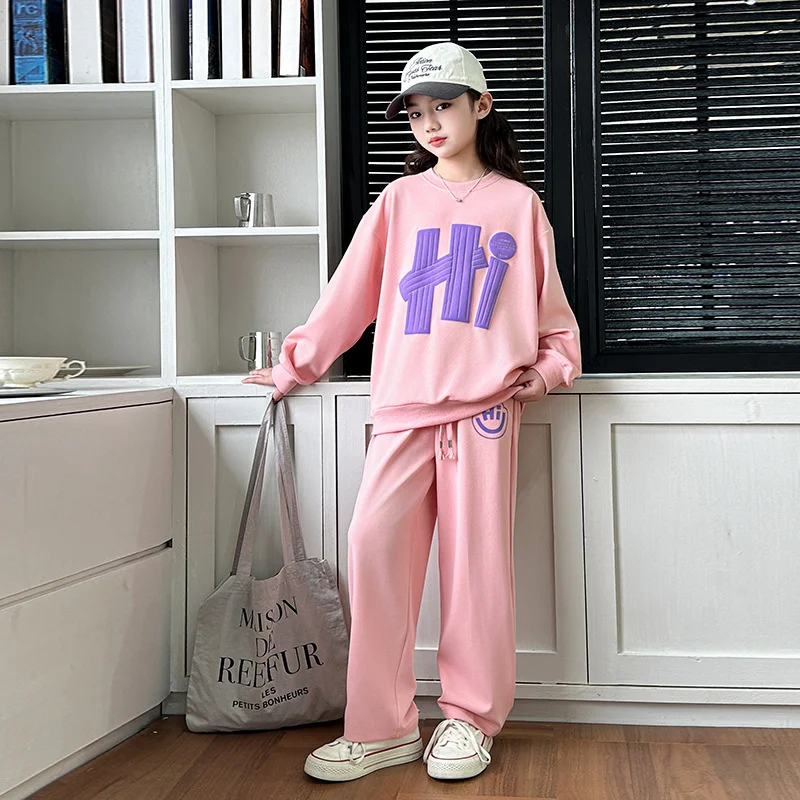 الخريف الفتيات طباعة مجموعات 2025 ربيع جديد الاطفال مقنعين سترة السراويل 2 قطعة ملابس رياضية في سن المراهقة الدعاوى الأطفال رياضية الزي #4