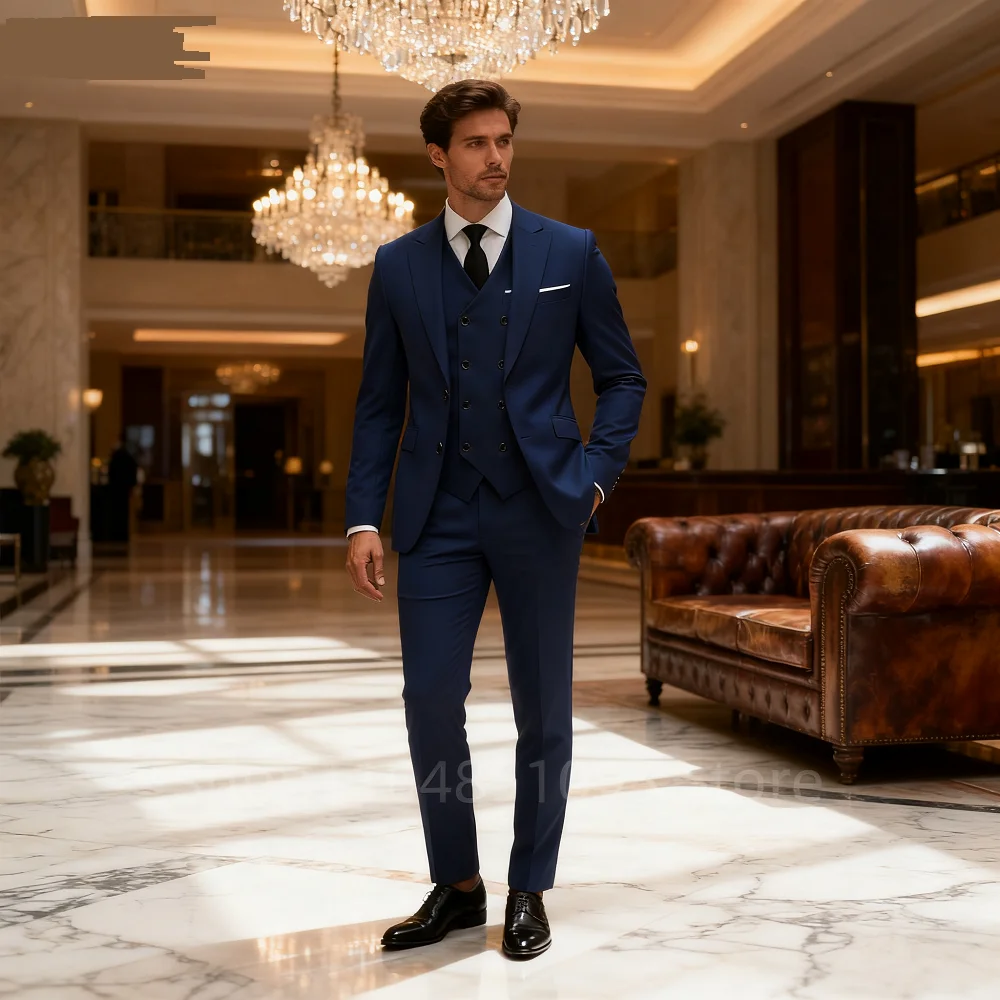 

Suit for Men, Jacket, Vest, Pants, Slim Fit, Peak Lapel Blazer, Best Man Groom Suit, Male Tuxedo Set, Elegant, Green, 3Pcs