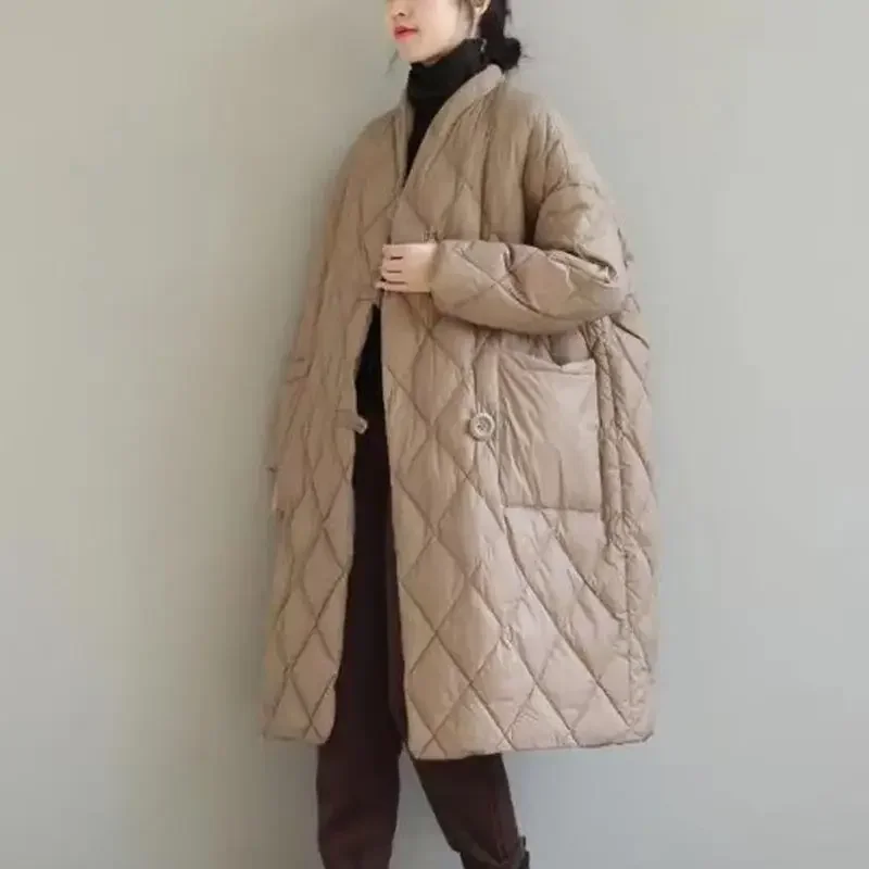 Oversized Down Cotton Midi Length Coat Solid Color All-match Soft Lightweight Stand Collar Padded Jacket New Korean Warm Outwear