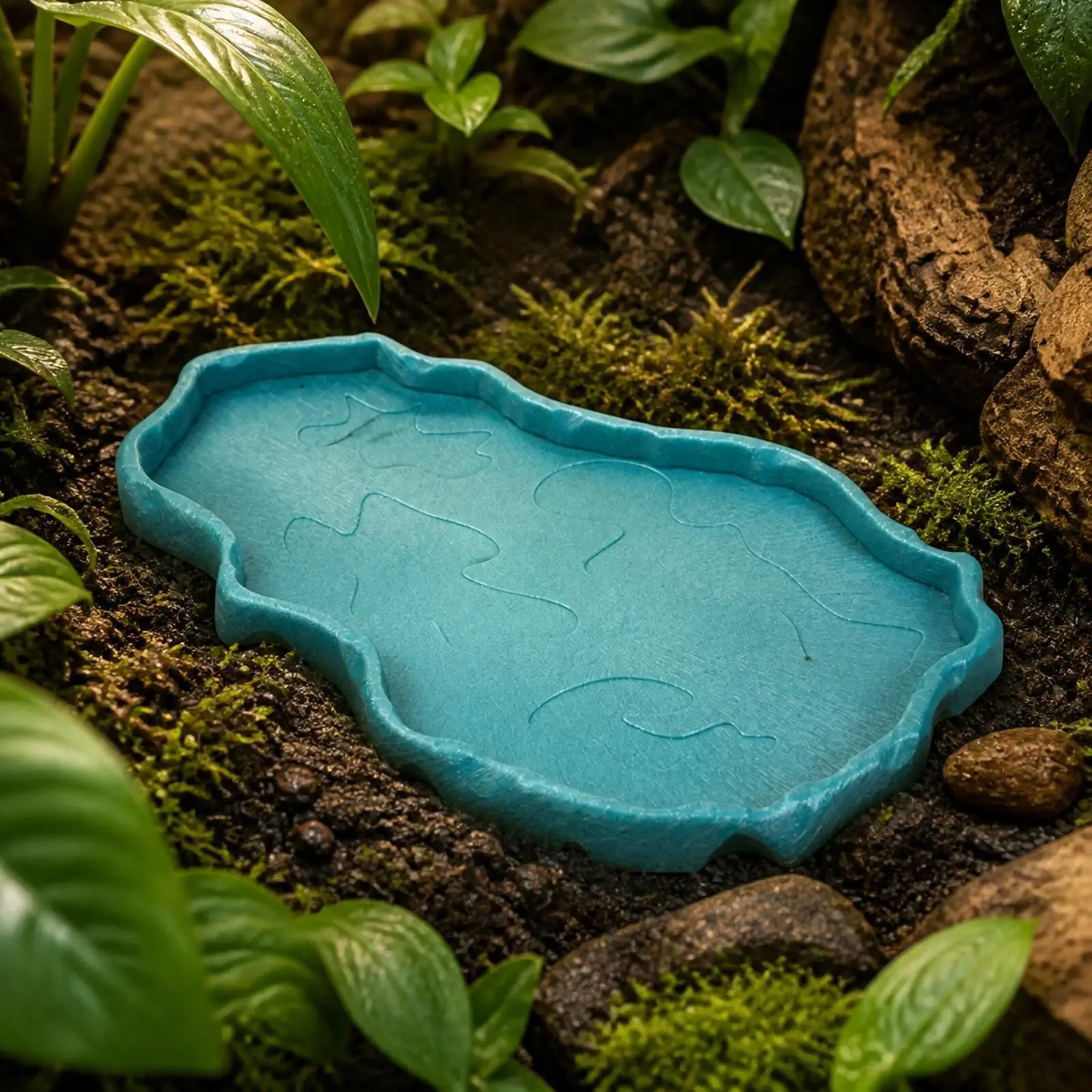 Resin Reptile Food and Water Dish Low-Silhouette Reptile Dish with Embossed Interior Lightweight Natural Look