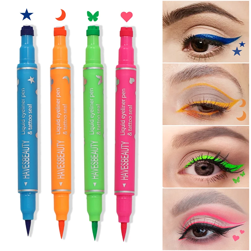 Eyeliner Stamp Pen Colorful Pink Blue Liquid Eyeliner Double-ended Seal Eye Liner Pencil Fast Drying Lovely Shape Makeup 2024