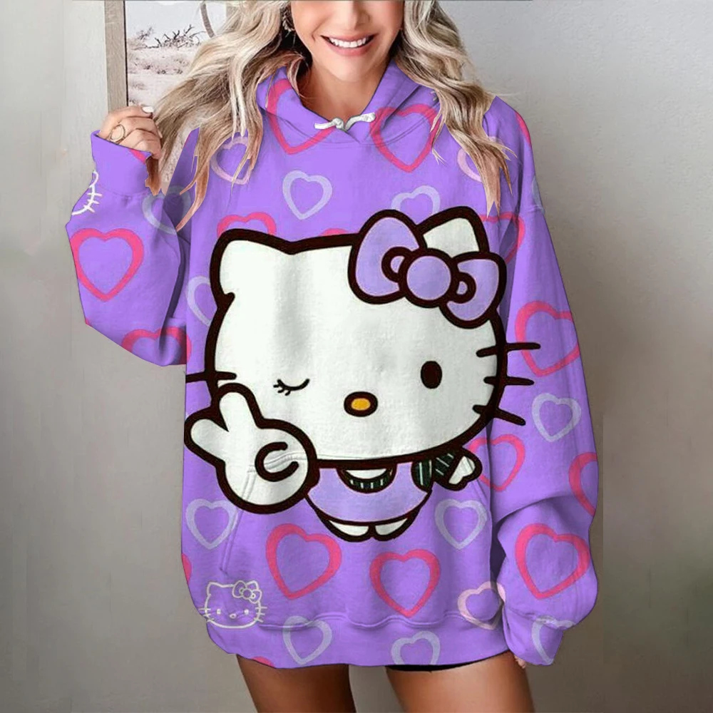 Woman Hello Kitty Hoodies For Men Cartoon Anime Printed Pullovers Loose Y2k Harajuku Hooded Sweatshirt Cute Lolita Hoodie