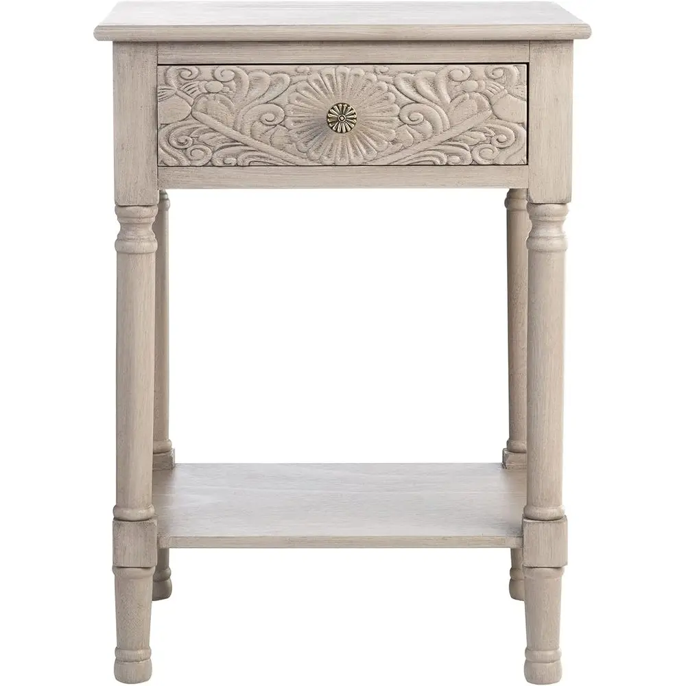 

Elegant Accent Table with Shelf and Carved Floral Detail