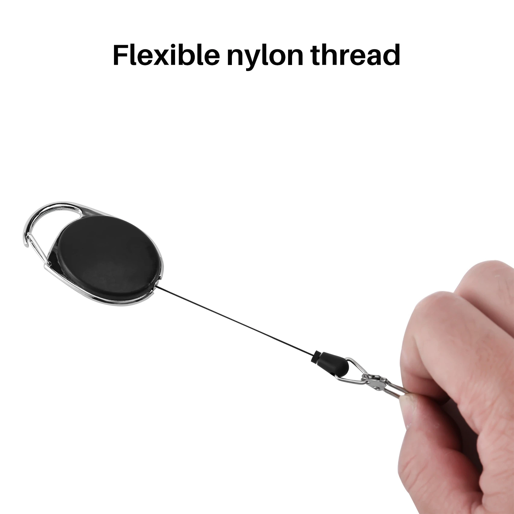 B24B Heavy Duty Retractable Carabiner Badge Tinker Reels 60Cm Pull Wire With Key Ring Clip Black