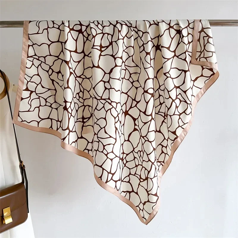 90*90cm Korean Popular Silk Scarf Women Shawls Fashion Bandannas Print Sunscreen Kerchief Luxury Square Scarves Ribbon Hairband