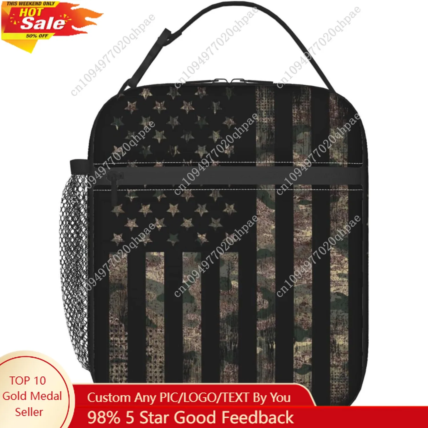 

YETTA YANG Camouflage Hunting Tactical Camo American Flag Portable Lunch Bag Insulated Lunch Box Reusable Totes For Women Men Wo