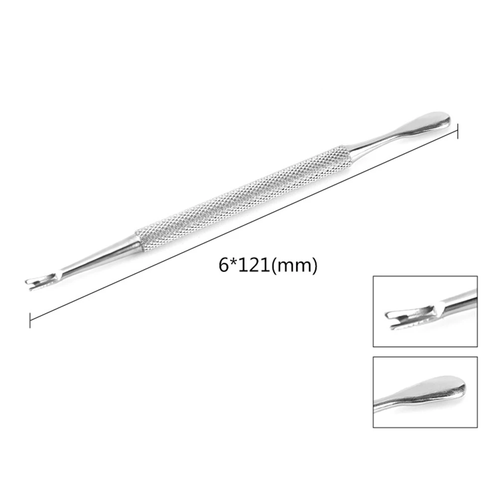 

2pcs Stainless Steel Cuticle Remover Nail Tool Dead Skin Pusher Trimmer Pedicure Manicure Silver V-Shaped Nail File Buffer