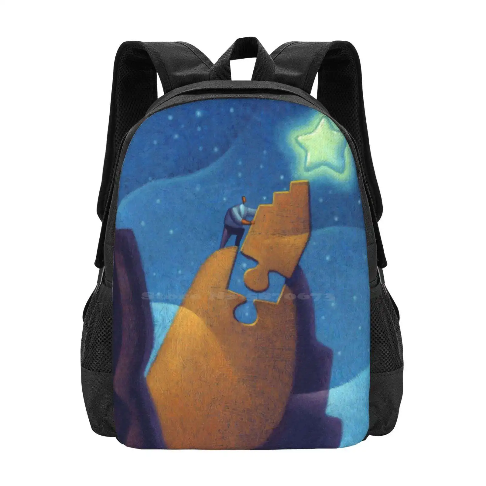 Reach For The Stars Hot Sale Schoolbag Backpack Fashion Bags Star Astronomy Accomplishment Goal Rob Colvin Blue Nocturne Night